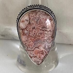 925 Sterling Crazy Lace Agate  Ring  Size 7.5